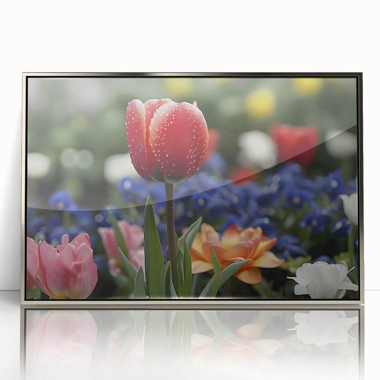 Vibrant close-up of a floral canvas print showcasing intricate details of colorful blossoms and leaves, ideal for brightening home decor.