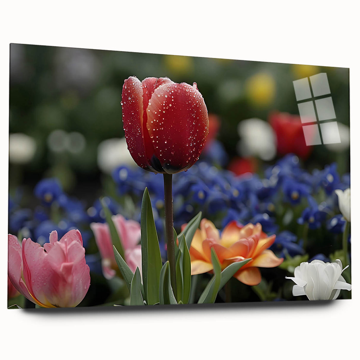 Vibrant close-up of a beautifully designed rolled canvas featuring colorful floral art, ideal for home decor, securely packaged in a protective cardboard tube.