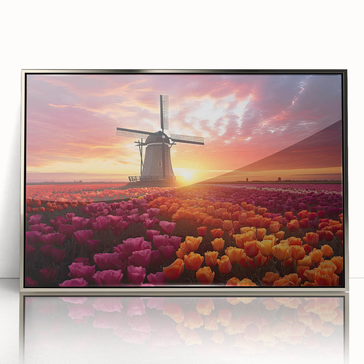 Vibrant close-up of a floral canvas print featuring colorful blooming flowers in shades of pink, yellow, and blue, ideal for home decor enhancement.