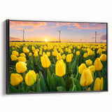 Vibrant floral canvas print featuring a colorful array of blooming flowers in shades of pink, yellow, and blue, ideal for brightening home decor.