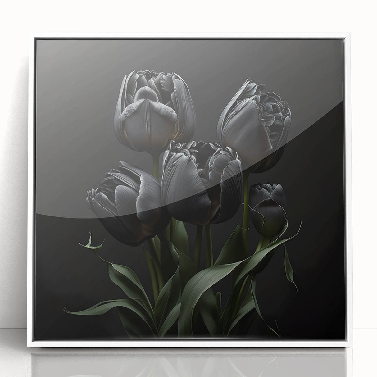 Vibrant close-up of a floral canvas print showcasing a colorful arrangement of blooming flowers in shades of pink and yellow, perfect for home decor.