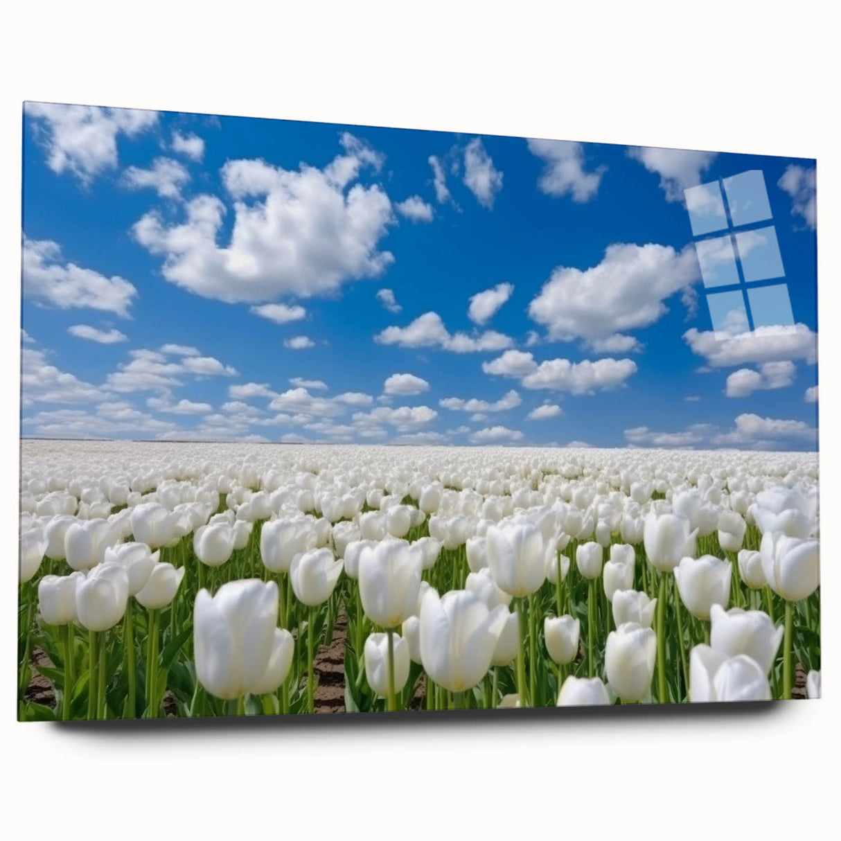 Vibrant floral canvas artwork showcasing a colorful array of blooming flowers with intricate details, ideal for brightening home decor or office spaces.