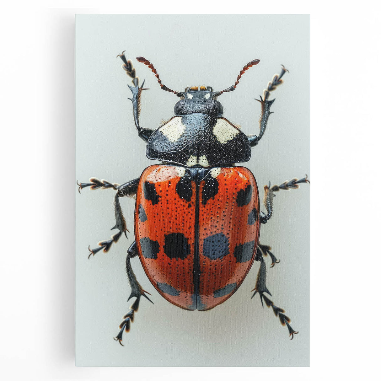 Close-up of a vibrant insect illustration showcasing detailed patterns and colors, perfect for nature enthusiasts and artistic decor, set against a soft background.