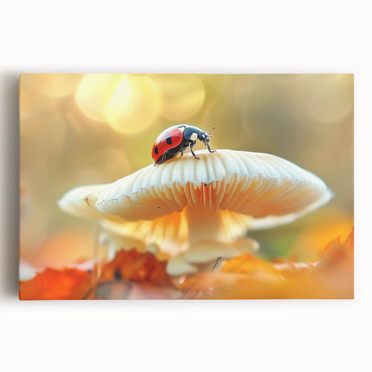Close-up of a vibrant insect-themed canvas print showcasing detailed illustrations of various insects, perfect for nature lovers and home decor enthusiasts.