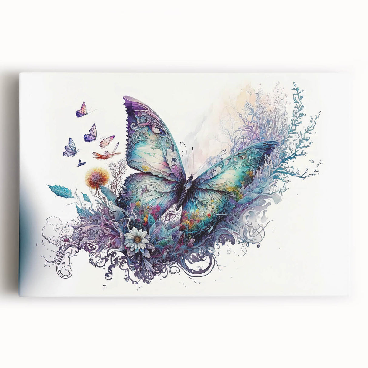 Close-up of a colorful insect-themed canvas print showcasing intricate details and vibrant hues, ideal for nature lovers and modern decor enthusiasts.