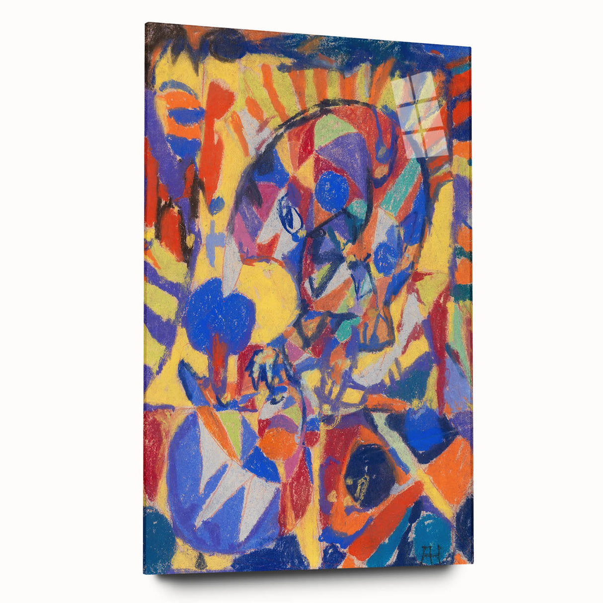 Large abstract wall art featuring swirling blue and gray tones on canvas, ideal for modern bedroom or dining room ambiance.