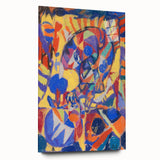 Large abstract wall art featuring swirling blue and gray tones on canvas, ideal for modern bedroom or dining room ambiance.