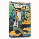 Large abstract wall art in muted gray and blue tones on canvas, ideal for modern bedroom or dining room ambiance.