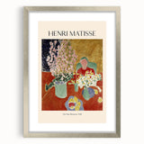 Abstract art print featuring swirling blue and gold patterns on canvas, ideal for modern bedroom or dining room decor.