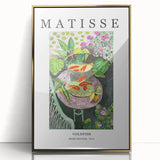 Mid-century modernist art poster featuring geometric shapes in muted orange and brown tones on canvas.