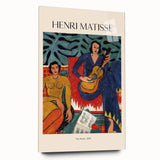 Large abstract wall art print in vibrant blue and gold tones on canvas, suitable for bedroom or dining room decor.