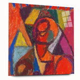 Large abstract wall art print in muted gray and blue tones on canvas, ideal for modern bedroom or dining room ambiance.