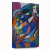 Large abstract wall art in vibrant blue and orange tones on canvas, ideal for modern bedroom or dining room decor.
