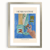 Abstract art print featuring swirling blue and gray tones on canvas, ideal for modern dining room decor.