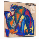 Large abstract wall art in vivid blue and green hues on canvas, suitable for bedroom or dining room decor.