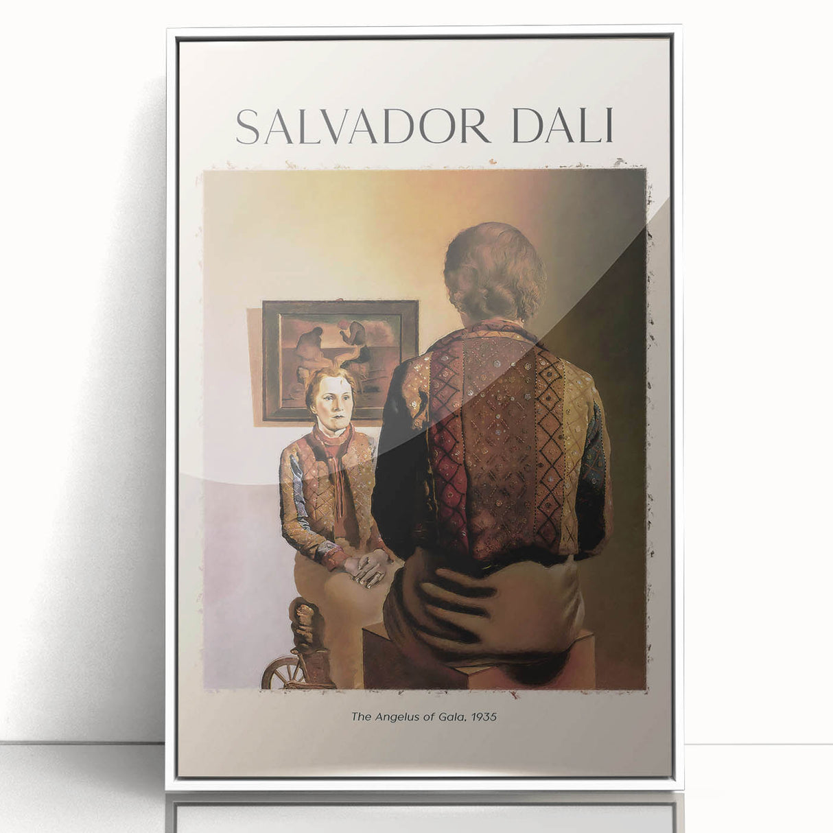 Art deco poster featuring geometric shapes in muted gold and navy on canvas, ideal for modern nursery wall art.