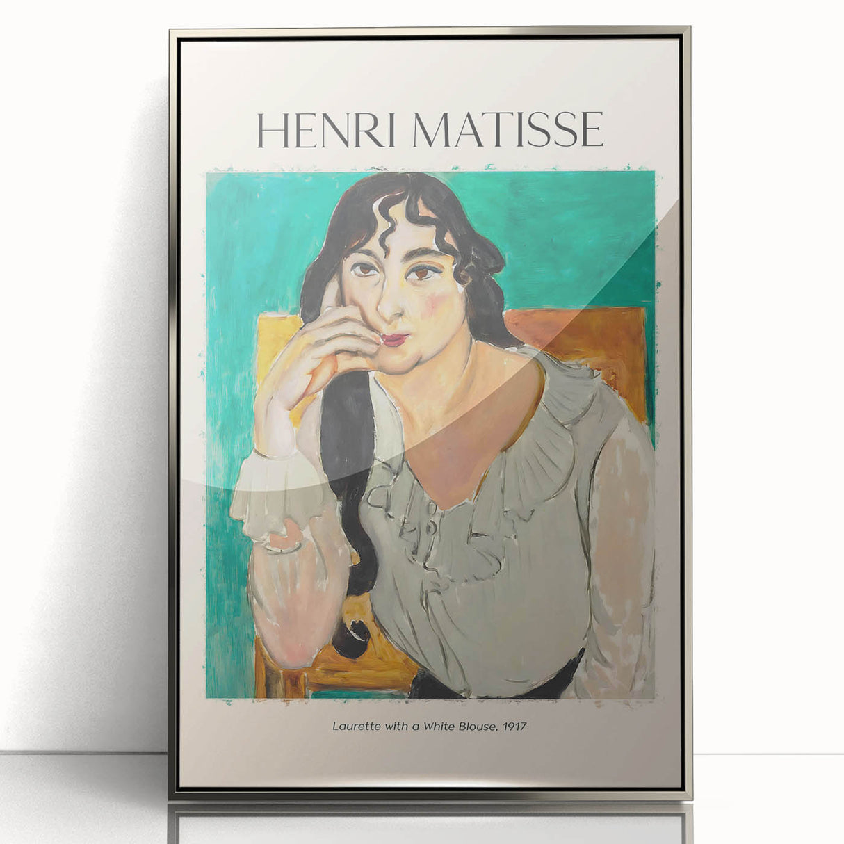 Art deco poster featuring geometric shapes in muted gold and navy tones on canvas, suitable for modern nursery decor.