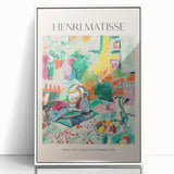 Large art print featuring mid-century modernist geometric shapes in muted earth tones on canvas.