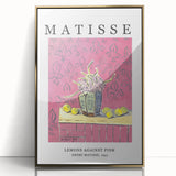 Mid-century modernist art poster featuring geometric shapes in muted blue and pink tones on canvas.