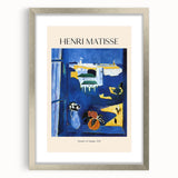 Abstract art print featuring swirling shades of blue and white on a canvas, suitable for bedroom or dining room decor.