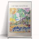 Large art print of an abstract mid-century modernist design in muted earth tones, ideal for nursery wall decor.