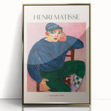 Mid-century modernist art featuring geometric shapes in muted earth tones, printed on a framed poster.