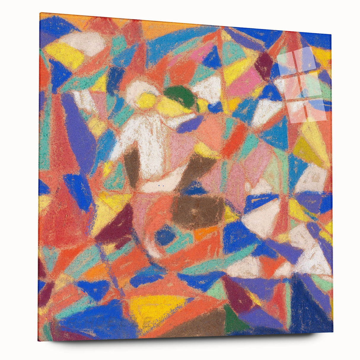 Large abstract wall art in vibrant hues of blue and orange on canvas, suitable for bedroom or dining room decor.