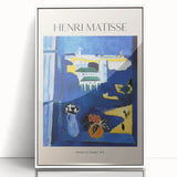 Mid-century modernist art print featuring geometric shapes in muted blue and orange, ideal for modern nursery wall decor.