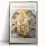 Mid-century modernist art depicting abstract shapes in muted earth tones on a framed poster, suitable for nursery wall decor.