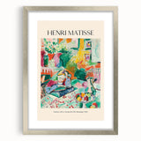 Abstract art print featuring swirls of blue and gold on canvas, suitable for modern dining room decor.