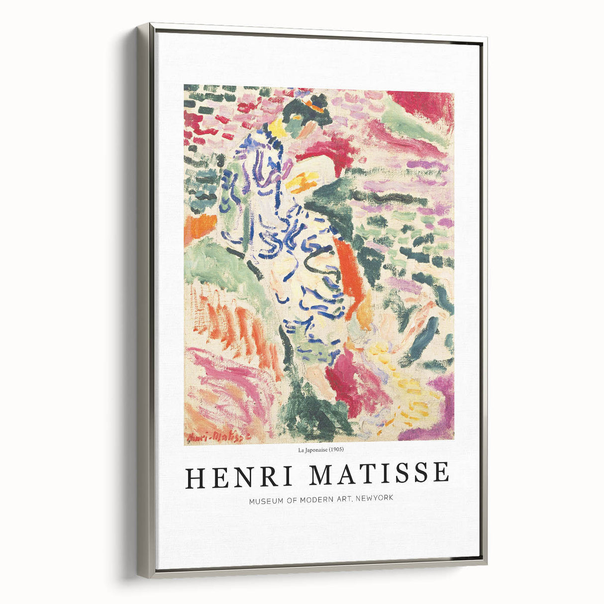 Vintage poster art featuring vibrant, colorful abstract shapes on a large black canvas, ideal for living room decor.