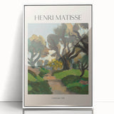 Large art print of a mid-century modernist style cityscape in muted earth tones on canvas, suitable for modern nursery decor.