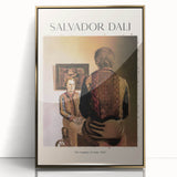 Large art print of a mid-century modernist abstract design, featuring earthy orange and teal tones on canvas.