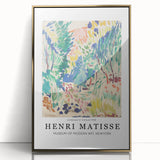 Mid-century modernist art poster featuring geometric shapes in muted earth tones, printed on rolled canvas.