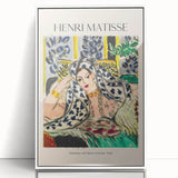 Large art print of a mid-century modernist abstract design in muted earth tones on canvas.