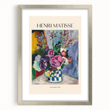 Abstract art print in muted gray and blue tones on rolled canvas, ideal for modern bedroom or dining room ambiance.