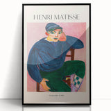 Large abstract wall art featuring bold geometric shapes in blue and orange, printed on canvas.