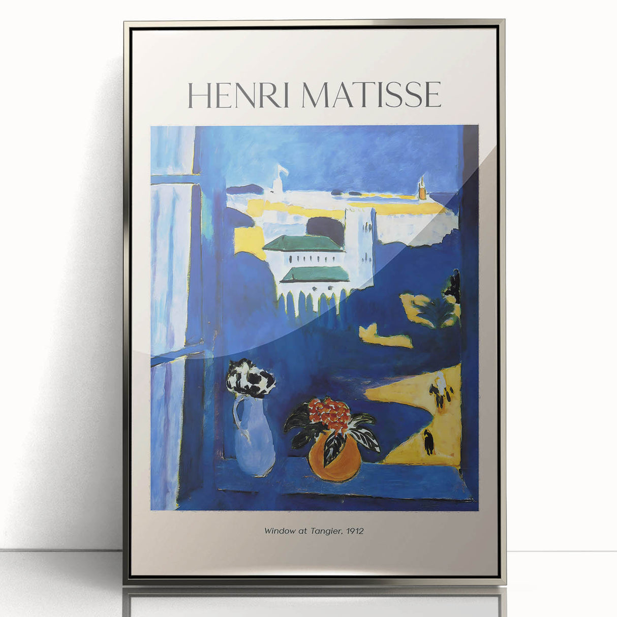 Art deco poster featuring a geometric pattern in muted gold and navy tones, printed on framed canvas.