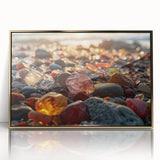 Large art print of a serene forest landscape in muted green and brown tones, on canvas, in a mid-century modernist style.