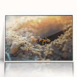 Art deco poster featuring a serene lake scene with muted green and blue tones on a framed canvas.