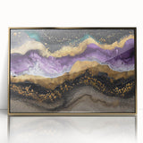 Large art print of a serene forest landscape in muted green and brown tones, on canvas, in a mid-century modernist style.