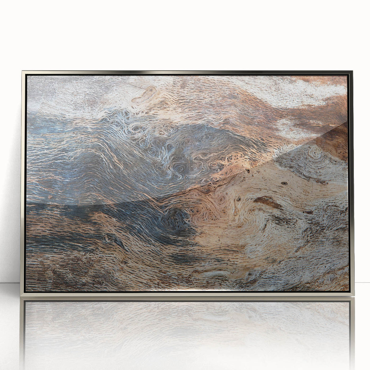 Mid-century modernist art depicting a serene nature scene in muted green and blue tones, ideal for nursery wall decor.