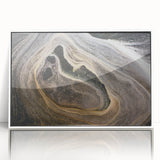 Art deco poster featuring a minimalist forest scene in muted green and brown tones on canvas.