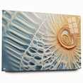 Large abstract wall art depicting swirling patterns in muted gray and blue tones on a rolled canvas.
