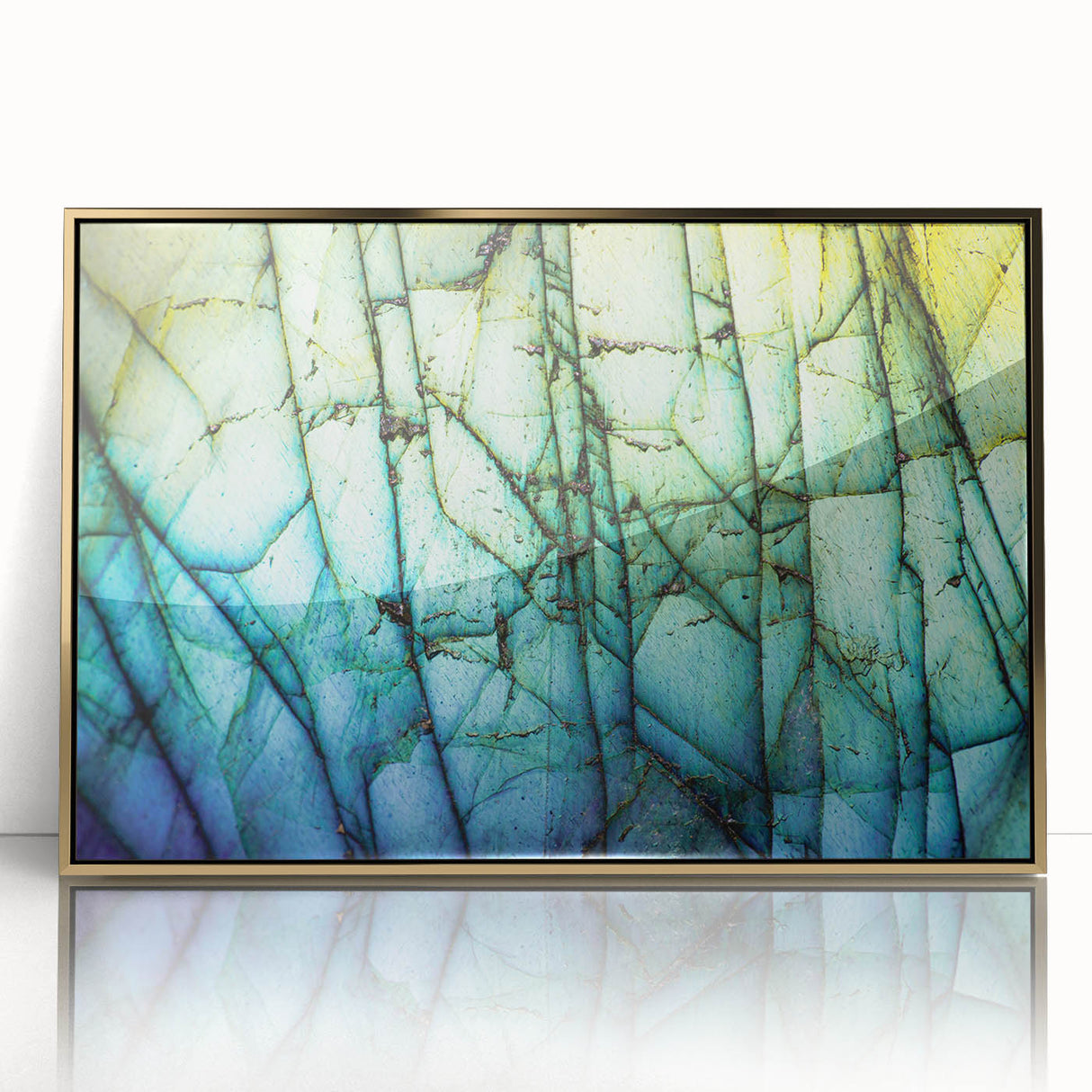 Large art print of a mid-century modernist landscape in muted earth tones on canvas.