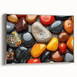 Landscape art painting of a colorful forest scene on a vintage poster, ideal for brightening a living room wall.