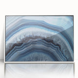 Art deco poster of a serene lake landscape in pastel blues and greens on canvas, suitable for nursery wall art.