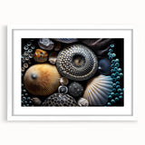 Abstract art print featuring swirling blue and green patterns on canvas, suitable for dining room decor.