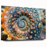 Large abstract wall art featuring swirling blue and gray tones on canvas, suitable for bedroom or dining room decor.