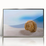 Mid-century modernist art poster featuring geometric shapes in muted pastels on canvas, ideal for nursery wall art.